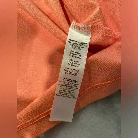 Chicos Coral Short Pleated Sleeve Round Neck Soft Stretchy Tee Size L - Picture 12 of 13